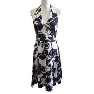 Vintage David Meister Dress Halter Womens 8‎ Gown Black White Zip Back USA Made